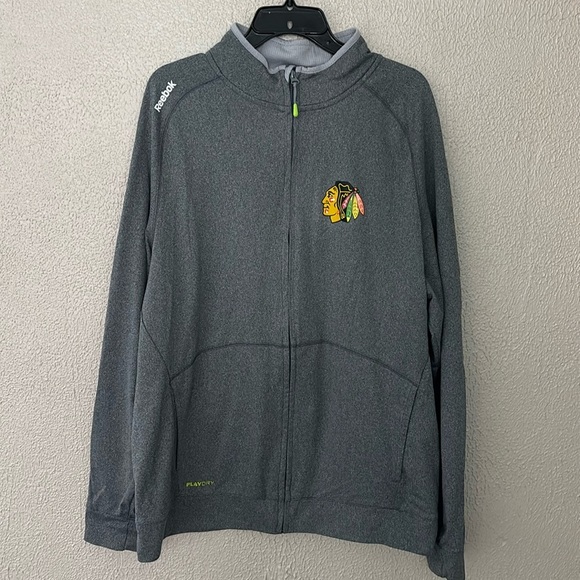 Mens Reebok NHL Hockey Chicago Blackhawks Full Zip Crew, Large, Gray - Picture 1 of 8